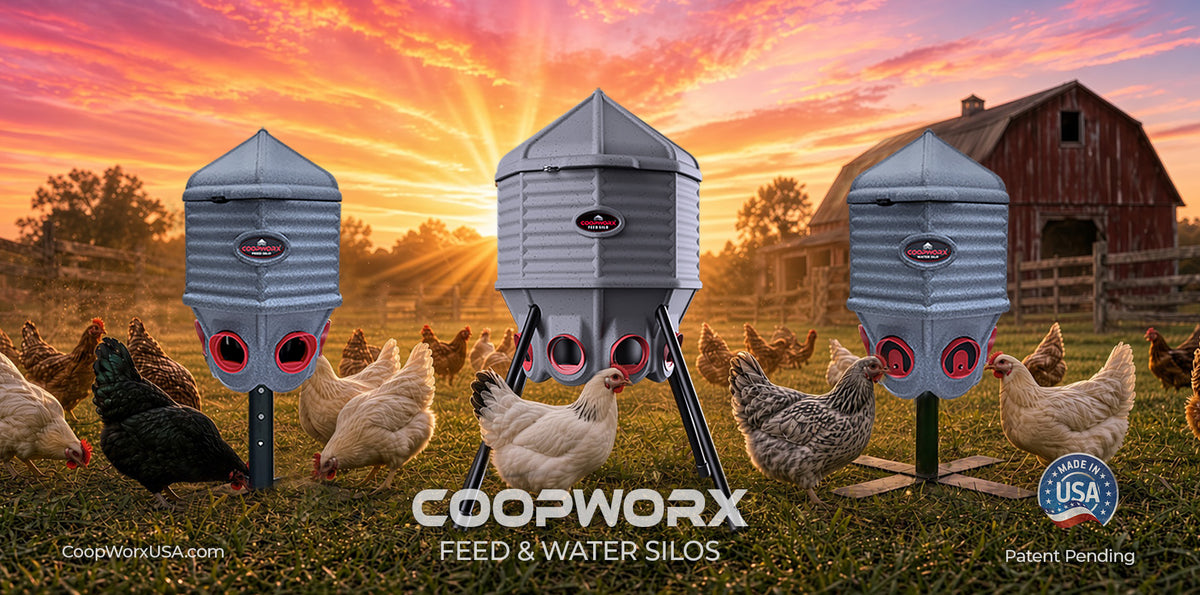 CoopWorx feed and water silos — Made in USA