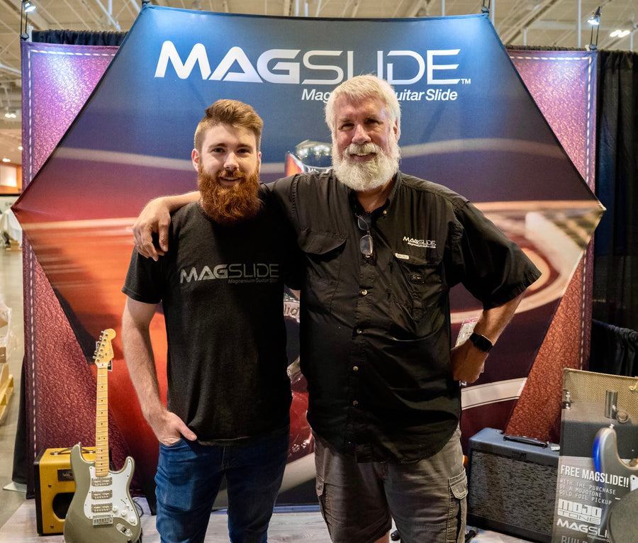 MagSlide booth — magnesium guitar slides at a music trade show